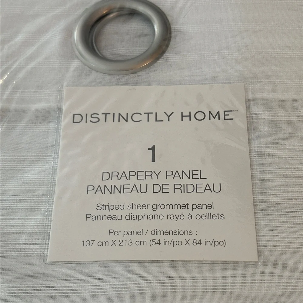 Distinctly Home Lana White Striped Sheer Grey Grommet Panel Curtain 54Wx84L